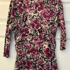 Ellen Tracy Pink and Black Floral Silk Blend Top
